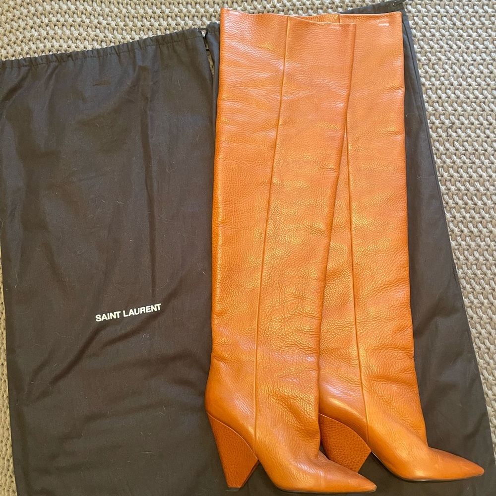 Saint Laurent Niki Leather Boots -LIGHTLY WORN- Camel
